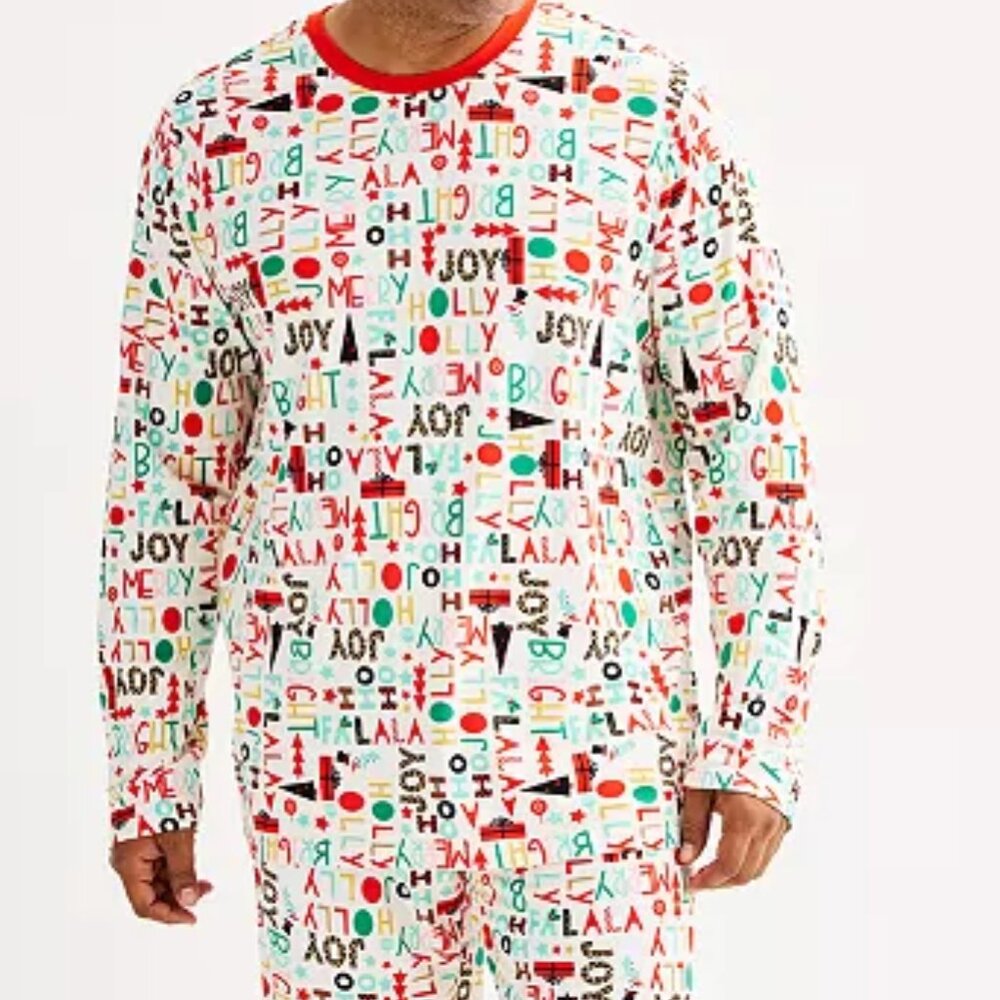 Pajamas Men's Large Tall 2 Pc Set Crew Sleep Pants Soft Merry Christmas Holiday